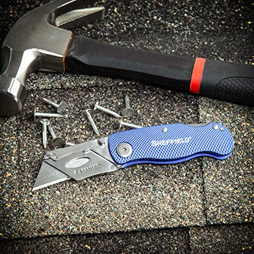 Sheffield 12113 One-Hand Opening Lock-Back Utility Knife, Blue