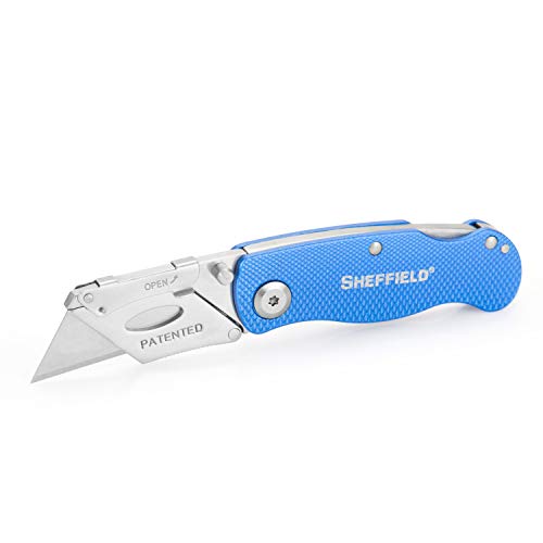 Sheffield 12113 One-Hand Opening Lock-Back Utility Knife, Blue