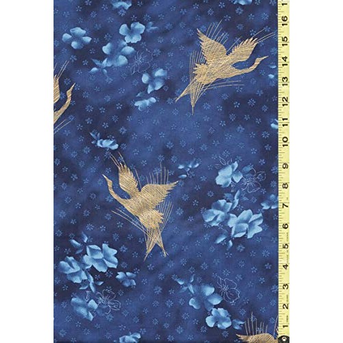 Asian Quilting, Sewing Fabric - Hoffman Zen Garden - Flying Cranes...