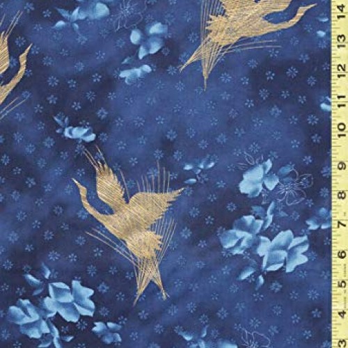 Asian Quilting, Sewing Fabric - Hoffman Zen Garden - Flying Cranes...