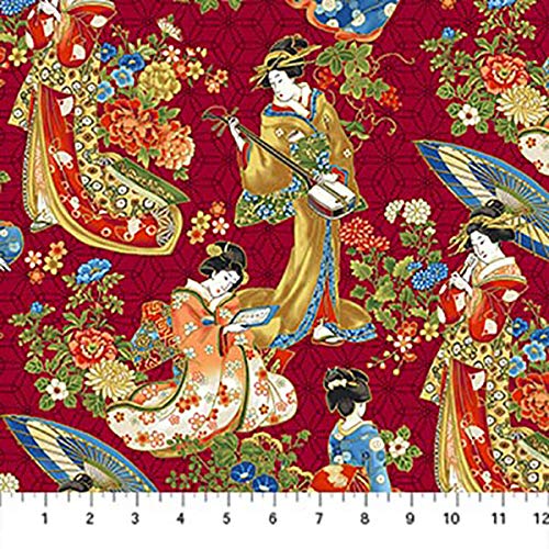 Japanese, Asian, Quilting, Sewing Fabric - Kyoto Garden - Geisha G...