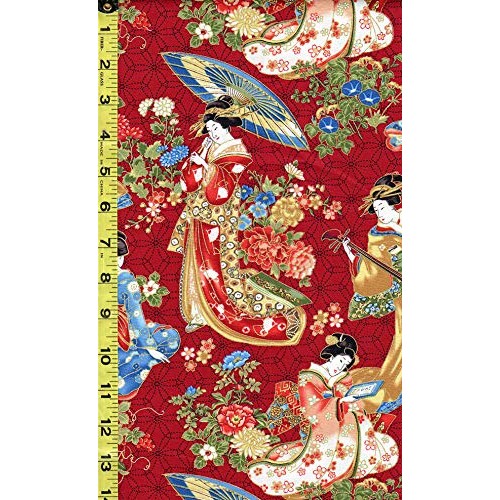 Japanese, Asian, Quilting, Sewing Fabric - Kyoto Garden - Geisha G...