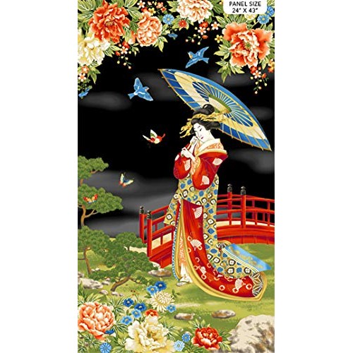 Japanese, Asian, Quilting, Sewing Fabric - Kyoto Garden - Geisha i...