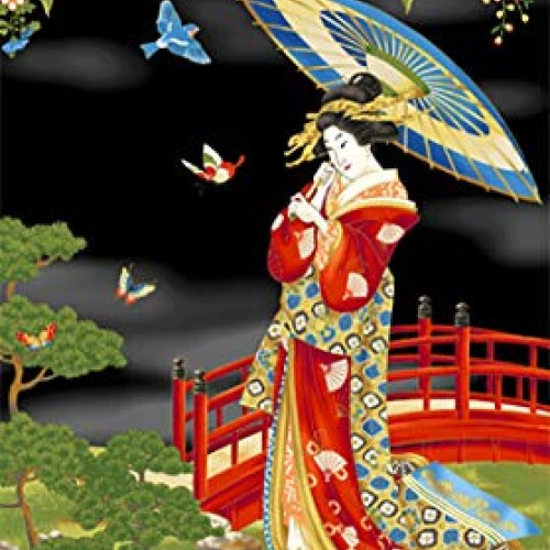Japanese, Asian, Quilting, Sewing Fabric - Kyoto Garden - Geisha i...