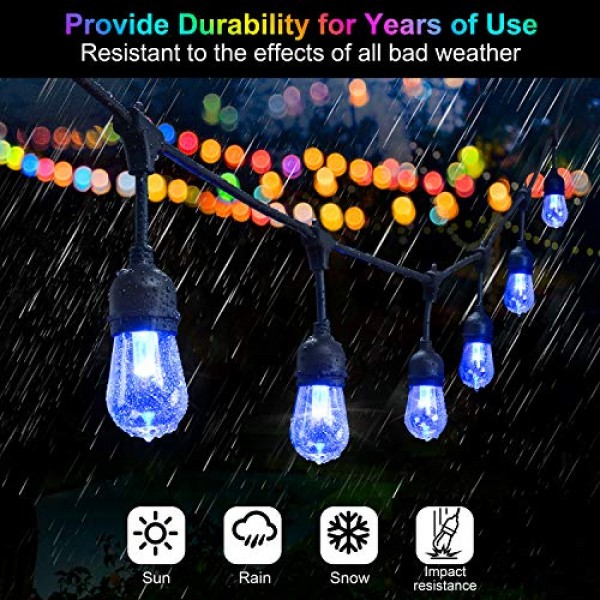 2 Pack 48ft Color Changing Outdoor, 15 Count Colour Changing Led Outdoor String Lights