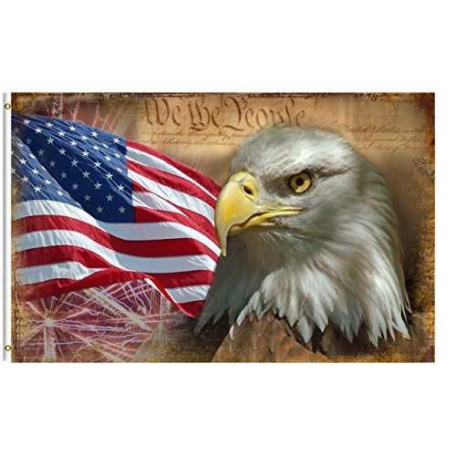 ShineSnow USA Vintage American Flag Bald Eagle 3x5 Feet Flag, Poly...