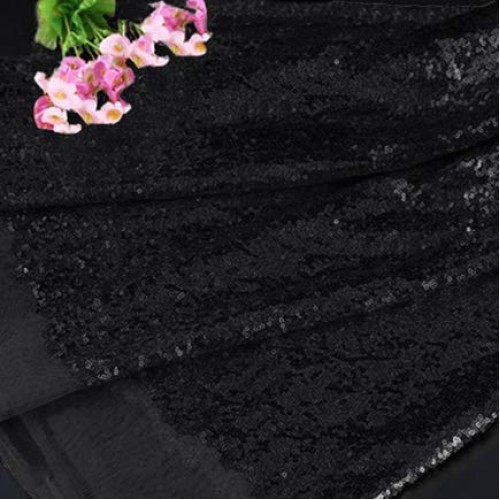 ShinyBeauty Xmas Sparkly Decoration 3 Feet 1 Yard Sequin Fabric-Black