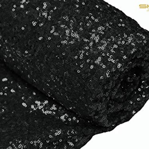 ShinyBeauty Xmas Sparkly Decoration 3 Feet 1 Yard Sequin Fabric-Black