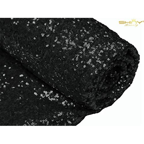 ShinyBeauty Xmas Sparkly Decoration 3 Feet 1 Yard Sequin Fabric-Black