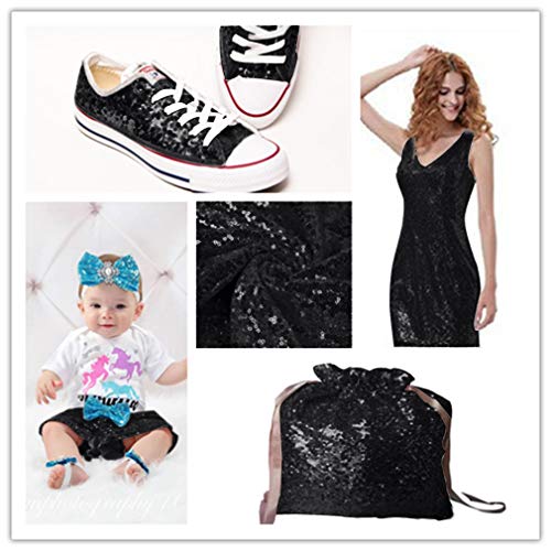 ShinyBeauty Xmas Sparkly Decoration 3 Feet 1 Yard Sequin Fabric-Black
