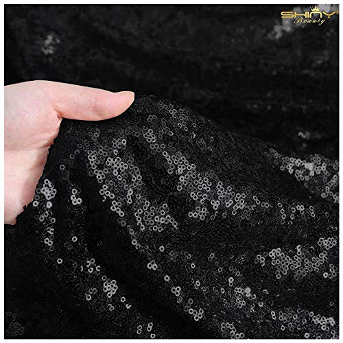 ShinyBeauty Xmas Sparkly Decoration 3 Feet 1 Yard Sequin Fabric-Black