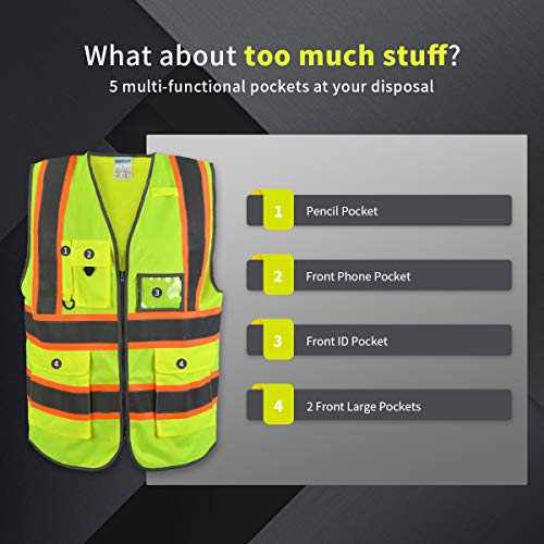 SHORFUNE High Visibility Safety Vest with Pockets, Mic Tab, Reflec...
