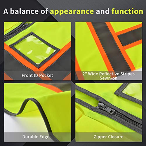 SHORFUNE High Visibility Safety Vest with Pockets, Mic Tab, Reflec...