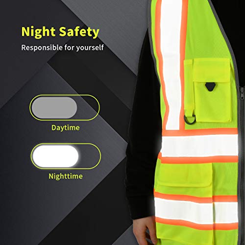 SHORFUNE High Visibility Safety Vest with Pockets, Mic Tab, Reflec...