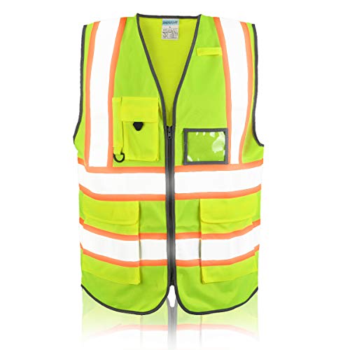 SHORFUNE High Visibility Safety Vest with Pockets, Mic Tab, Reflec...