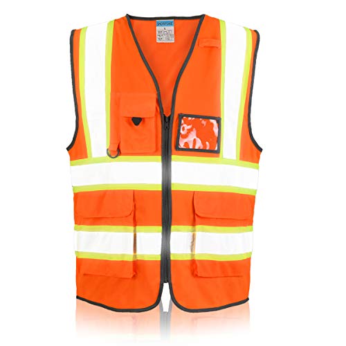 SHORFUNE High Visibility Safety Vest with Pockets, Mic Tab, Reflec...