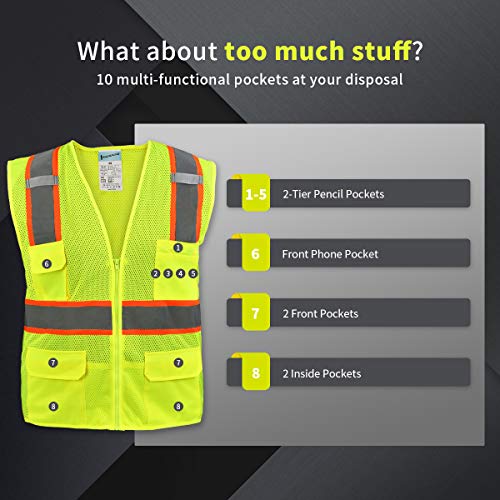 SHORFUNE High Visibility Safety Vest with Pockets, Mic Tabs, Zippe...