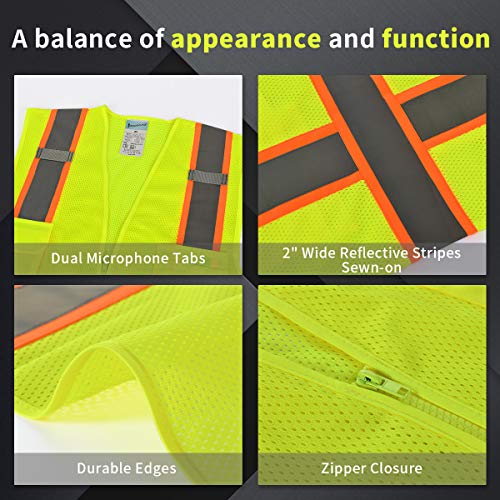 SHORFUNE High Visibility Safety Vest with Pockets, Mic Tabs, Zippe...