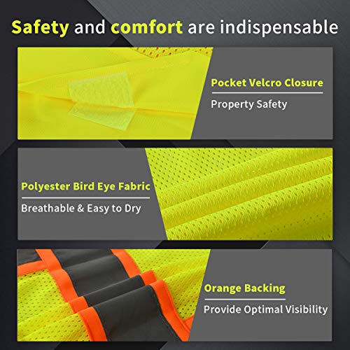 SHORFUNE High Visibility Safety Vest with Pockets, Mic Tabs, Zippe...