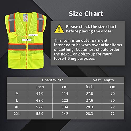SHORFUNE High Visibility Safety Vest with Pockets, Mic Tabs, Zippe...