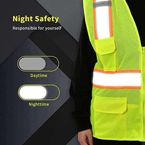 SHORFUNE High Visibility Safety Vest with Pockets, Mic Tabs, Zippe...
