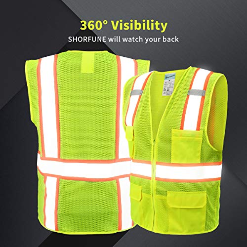 SHORFUNE High Visibility Safety Vest with Pockets, Mic Tabs, Zippe...