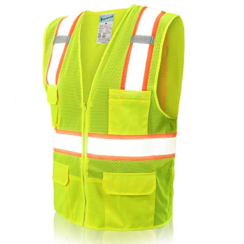 SHORFUNE High Visibility Safety Vest with Pockets, Mic Tabs, Zippe...