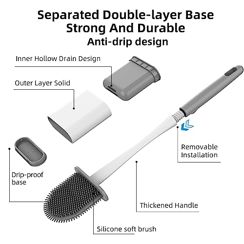 Silicone Toilet Brushes for Bathroom with Holder Set,Flexible Sili...
