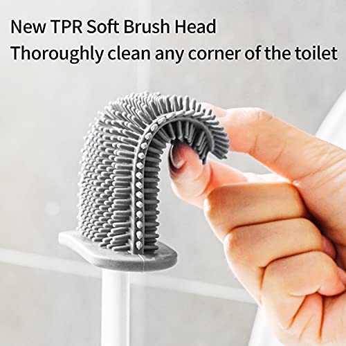 Silicone Toilet Brushes for Bathroom with Holder Set,Flexible Sili...
