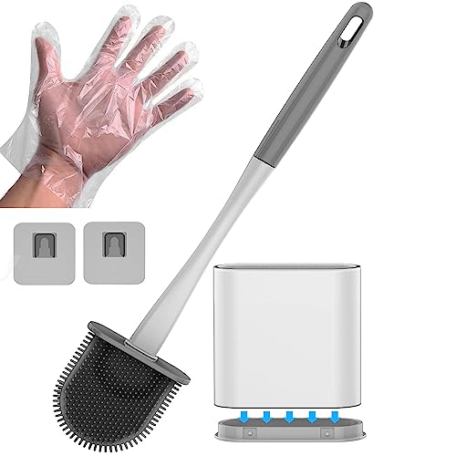 Silicone Toilet Brushes for Bathroom with Holder Set,Flexible Sili...