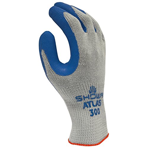 SHOWA Atlas 300M-08 Fit Palm Coating Natural Rubber Glove, Blue, M...