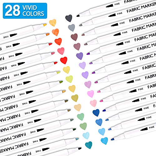28 Colors Fabric Markers, Shuttle Art Fabric Markers Permanent Mar...