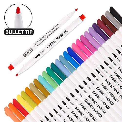 28 Colors Fabric Markers, Shuttle Art Fabric Markers Permanent Mar...