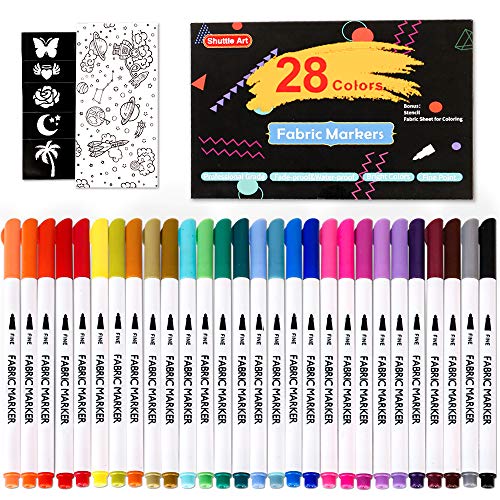 28 Colors Fabric Markers, Shuttle Art Fabric Markers Permanent Mar...