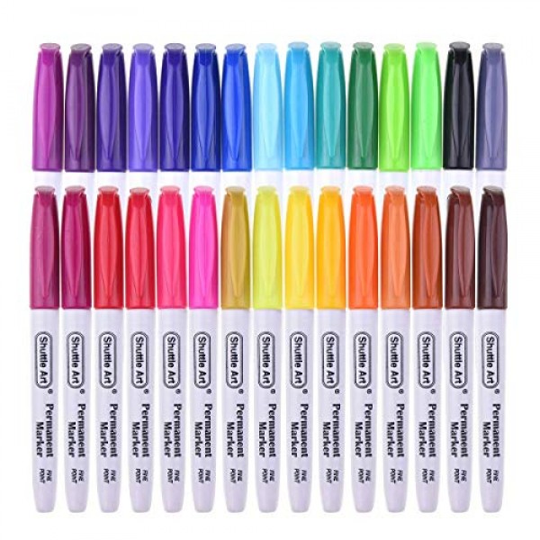 30 Colors Permanent Markers, Fine Point, Assorted Colors, Works on...