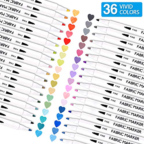 36 Colors Fabric Markers, Shuttle Art Fabric Markers Permanent Mar...