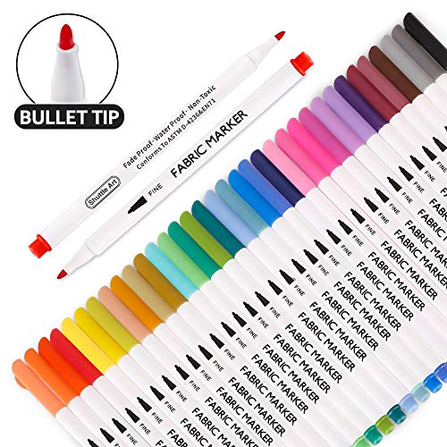 36 Colors Fabric Markers, Shuttle Art Fabric Markers Permanent Mar...