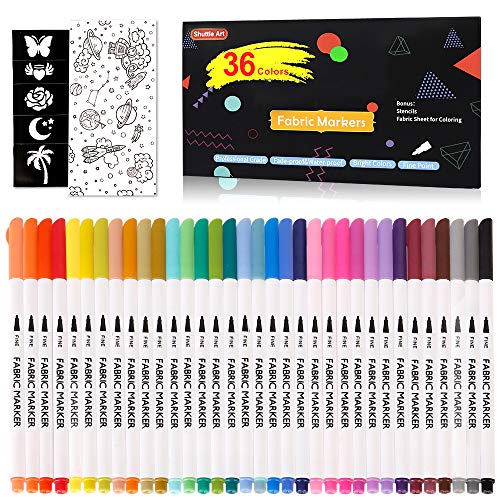 36 Colors Fabric Markers, Shuttle Art Fabric Markers Permanent Mar...