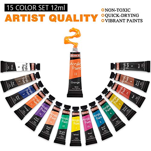 Acrylic Paint Set, Shuttle Art 15 x 12ml Tubes Artist Quality Non ...