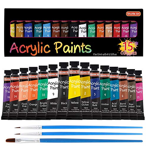Acrylic Paint Set, Shuttle Art 15 x 12ml Tubes Artist Quality Non ...