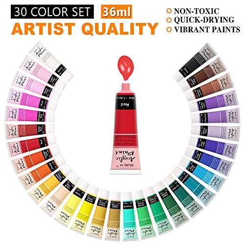 Acrylic Paint Set, Shuttle Art 30 Colors Acrylic Paint in Tubes 3...