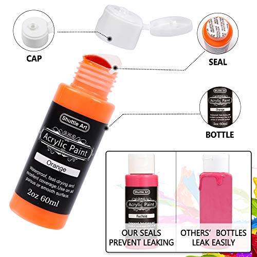 Acrylic Paint Set, Shuttle Art 36 Colors 60ml, 2oz with 3 Brushe...