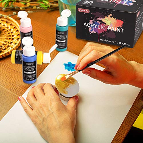 Acrylic Paint Set, Shuttle Art 36 Colors 60ml, 2oz with 3 Brushe...