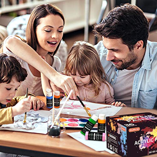 Acrylic Paint Set, Shuttle Art 36 Colors 60ml, 2oz with 3 Brushe...