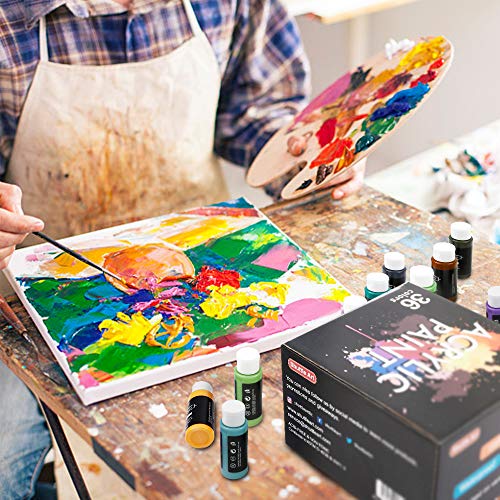 Acrylic Paint Set, Shuttle Art 36 Colors 60ml, 2oz with 3 Brushe...