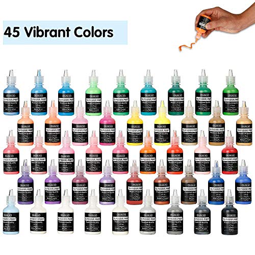 Fabric Paint, 45 Colors 3D Fabric Permanent Paint with 3 Brushes 1...