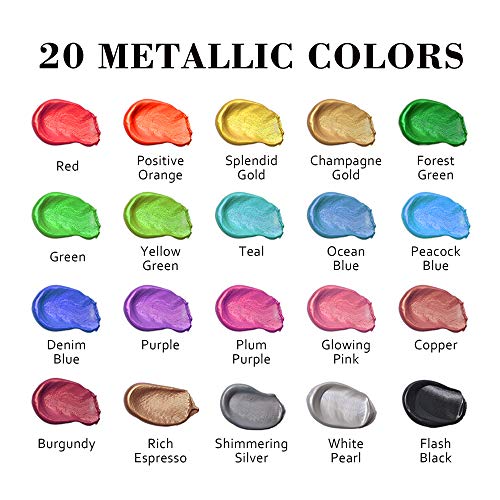 Metallic Acrylic Paint Set, Shuttle Art 20 Colors Metallic Paint i...