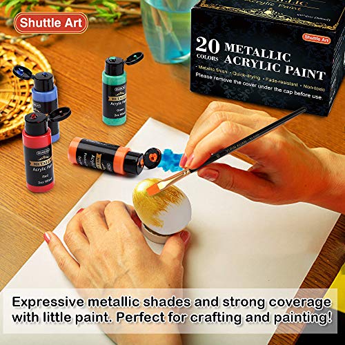 Metallic Acrylic Paint Set, Shuttle Art 20 Colors Metallic Paint i...