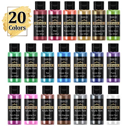 Metallic Acrylic Paint Set, Shuttle Art 20 Colors Metallic Paint i...