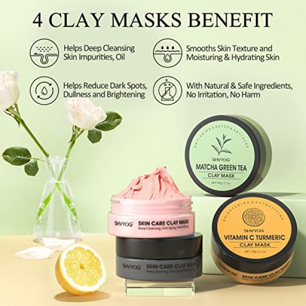 4 Pcs Clay Mask Set, Turmeric Vitamin C Clay Mask , Green Tea Mask...